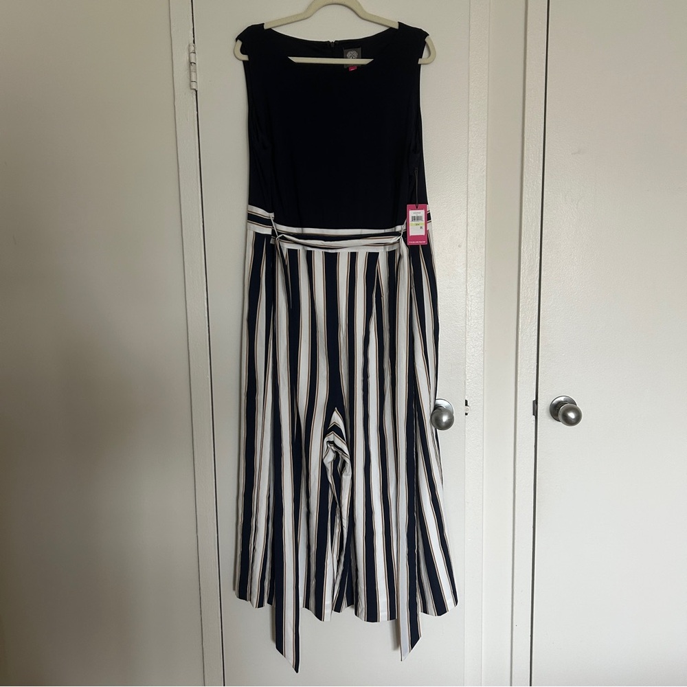 Vince Camuto Striped Wide Leg Crop Jumpsuit w/ Belt Nautical NWT (Plus Size 18W)